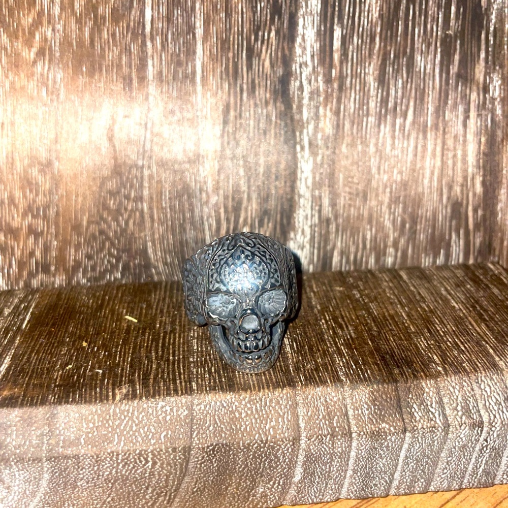 Sugar Skull Steel Ring Size 12 Dia De Los Muertos Ring Punk Jewelry Rock Biker